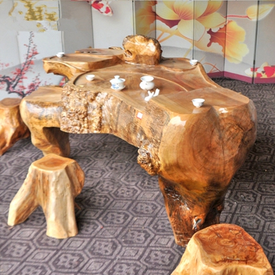 黄金樟整体树根茶桌 